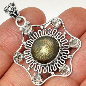 Nuevo increíble Colgante de Piedra solar negra de forma redonda de Plata de Ley 925 para mujer, proveedor al por mayor, joyería ODM OEM - Product Image 1