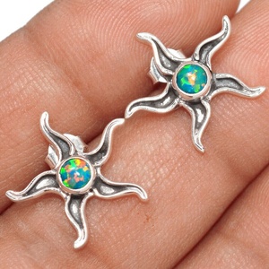 Pendientes únicos de Plata de Ley 925 con piedras preciosas de ópalo de fuego, joyería hecha a mano, pendientes de Sol para mujeres hermosas - Product Image 1