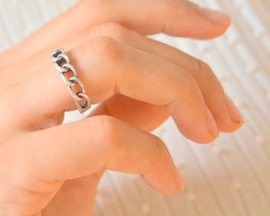 Sterling Silver Antique Gold Plated Link Band Ring Opal Loose Curb Open Double Stacking Cable Jewelry Fashionable Chain <b>Wrap</b> - Product Image 1