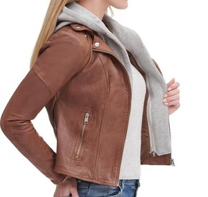 Venta al por mayor de moda de las mujeres chaqueta de cuero de motorista real Beige oscuro aspecto deportivo diseño personalizado barato recién llegados - Product Image 6