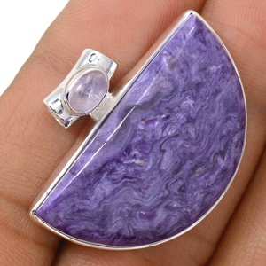 Siberia Charoite Piedra preciosa natural Colgante de declaración de plata para hombres y mujeres Colgante de Plata de Ley 925 Colgante de plata hecho a mano - Product Image 1