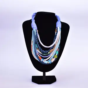Cotton necklace Light Blue strand scarf - recycled necklace