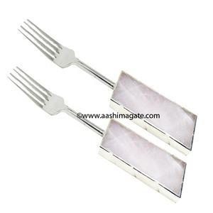 Vaisselle en quartz rose faite à la main artisanat en cristal cuillère fourchettes outils de cuisine en pierres précieuses avec style mascotte - Product Image 1