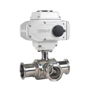 식품 학년 스테인레스 스틸 볼 밸브 모터 위생 볼 밸브 COVNA DN40 1.5 인치 3 웨이 L 포트 220V AC 트라이 클램프