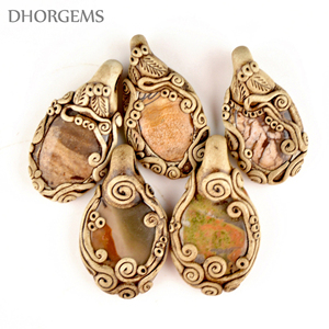 Pendentif en argile polymère naturel, collier de pierres précieuses semi-précieuses, vente en gros - Product Image 2
