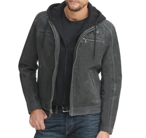 Chaqueta de cuero con capucha estilo chaqueta motorista de motocicleta chaqueta de moda de cuero real clásico - Product Image 2