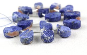 Piedra preciosa de sodalita Natural en forma de pera, 1 hebra, esmalte trasero, fabricación rugosa, joyería hecha a mano - Product Image 4