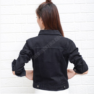 เสื้อแจ็กเก็ตยีนส์แฟชั่นสำหรับผู้หญิง,เสื้อโอเวอร์โค้ทยีนส์สั้นเสื้อแจ็กเก็ตสตรีเสื้อคอปกพับลงเข้ารูปปี2019 - Product Image 3