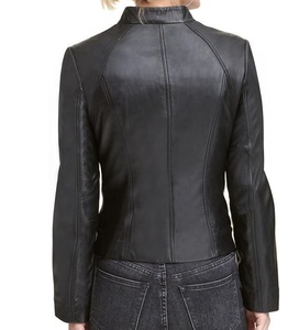 Veste en cuir grande taille à la mode d'automne pour femmes avec manteau de vêtements d'extérieur à la mode à fermeture éclair noire-Vente en gros de peau de mouton - Product Image 6