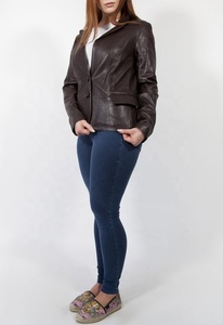 Manteau en cuir de peau de mouton pour femme avec fermeture éclair sur le devant Silhouette longue saison fraîche élégance de rue confort moderne - Product Image 5