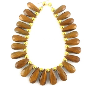 Qualité géniale, 1 brin de perles de Briolette à facettes en forme de poire, œil de tigre naturel, pierre de fabrication de bijoux - Product Image 1