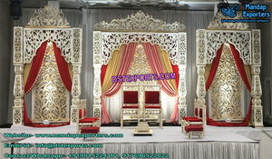 มุสลิมMehraabกรอบตกแต่งเวทีแต่งงานพระราชเวทีที่มีกรอบโค้งมุสลิมWalimaการตั้งค่าเวทีสีทอง - Product Image 3