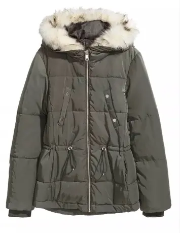 Women custom light padded parka jacket with fur detachable hood