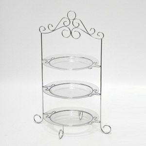 Support de plateau à collation rond à 3 niveaux en fil chromé classique - Product Image 1