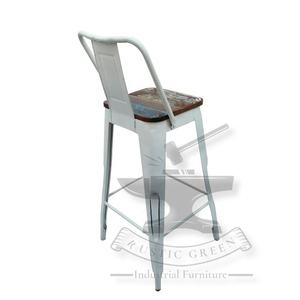 Tabouret de bar industriel à dossier haut en métal recyclé en bois pour ferme cuisine hôtels repas ateliers en plein air écoles hôpitaux - Product Image 4
