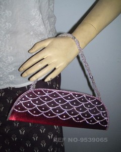 Maroon Indian Bridal <b>Clutch</b> Beaded Zircon Stone Women Handbag Evening <b>Clutch</b> Purse - Product Image 3
