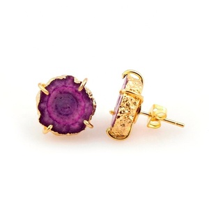 Pendientes de Botón de Cuarzo Solar Natural con Baño de Oro Rosa para Mujer, Joyería de Compromiso - Product Image 1