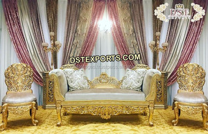 Elegante blanco y oro etapa amor-Asientos de boda de lujo chapado en oro dos asientos boda novia y el novio etapa sofá - Product Image 4