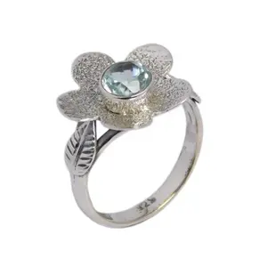 2024 New Trending Gemstone Imperious Design Blue Topaz Solid 925 Sterling Silver Ring For Party Wear Jewelry