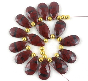 Hermosa 1 hebra de calidad superior facetado en forma de pera Briolette Beads Natural Red Jasper Gemstone Making Jewelry - Product Image 2