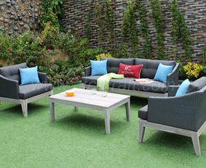 Juego de sofás de ratán de polietileno para exteriores o sala de estar, patas de madera con marco de Alu - Product Image 1