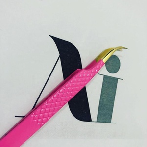 Pinzas de pestañas semicurvadas con agarre de diamante recubierto de rosa, pinzas de extensión de pestañas de acero inoxidable, pinzas para cejas con punta puntiaguda - Product Image 2