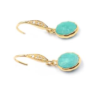 Green Howlite 30 to 31 MM With Sterling <b>Silver</b> Zircon Ear Wire Oval Shape Gold Electroplated <b>Earring</b> - Product Image 2