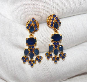 A + hermoso zafiro azul chapado en oro pendientes, colgantes y collar conjunto joyería para venta al por mayor - Product Image 5