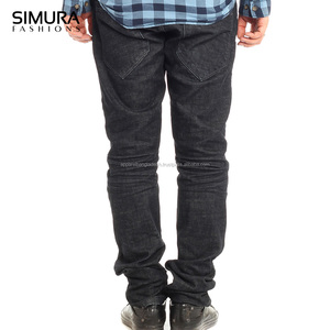SIMURA Men's Slim Fit Dark Blue Cotton <b>Jeans</b> Mid <b>Waist</b> Casual Straight Leg Washed Denim Pants - Product Image 5