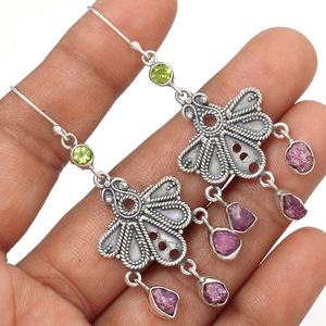 Nouvelle Arrivée Belle 925 Sterling Silver Tourmaline Pierre Brute Boucles D'oreilles Bijoux Pour Femmes Fournisseur En Gros ODM OEM - Product Image 1