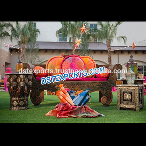 Punjabi Mehandi Stage Furniture <b>Decorations</b>, Pakistani Muslim Wedding Sangeet Stage <b>Set</b>, Asian Wedding Mehndi Stages <b>Decoration</b> - Product Image 1