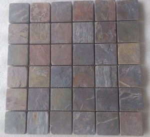 Paneles de pared de mosaico de piedra de pizarra, azulejos de pared de decoración al aire libre, piedra de pizarra oxidada, superficie dividida, venta Natural, kunds Multicolor - Product Image 2