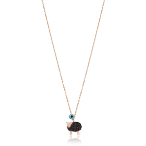 Colgante de piedra de circonita negra de oveja, joyería de plata de circonita negra hecha a mano, elegante y a la moda, venta al por mayor - Product Image 1