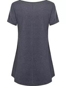 Camisetas básicas de manga corta para mujer, ropa lisa con cuello redondo, estilo de botón personalizado, venta al por mayor - Product Image 3