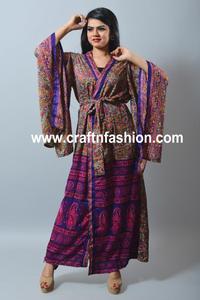 Vintage Boho Gypsy Long Kimono-ผ้าไหม Sari Made Beach Kimono-ชุดนอน Robe-เสื้อคลุมอาบน้ำ Kimono-ผู้หญิงฤดูร้อน Cardigan - Product Image 3