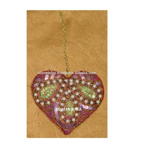 Jojo — fabricant indien de couleur rose, ornements de travail avec broderie et perles Zari, pour noël - Product Image 1