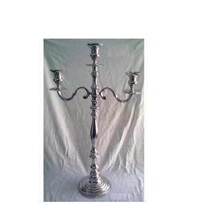 Three Candle Aluminium <b>Candelabra</b> With Round Base Mirror Polish Finnish Wedding Decor <b>Candelabra</b> - Product Image 3
