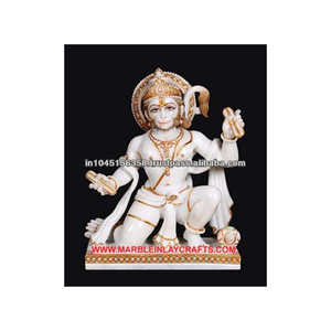 Statue de Hanuman assis en marbre peint pour la décoration de la maison - Product Image 1