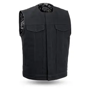 Men's Heavy Hitter Canvas Vests BLACK Medium Length Vest With 2 Front Pocket Chopper Rider Vest