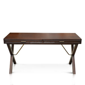 Escritorio de oficina de madera maciza de estilo antiguo Diseño de patas cruzadas en muebles de color caoba oscuro - Product Image 3