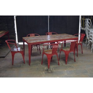 Aara-mesa de comedor de hierro y madera con Mango sólido Industrial, conjunto de sillas de comedor de metal, tamaño grande - Product Image 1