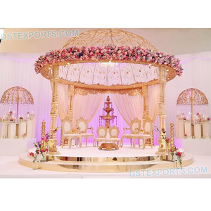 Mandap Dorado Único para Matrimonio con Diseño Exclusivo Dom, Mandap de Dos Pilares, Mandap Majestuoso con Aspecto de Madera, Mandap de Fibra para Bodas en Australia - Product Image 1