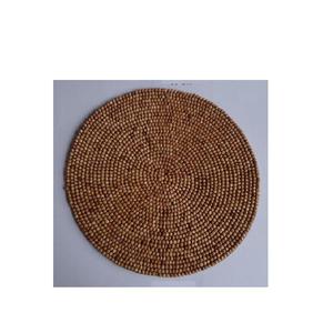 Sous-plat rond en perles de bois de couleur claire, décoration de table avec de grandes perles de verre pour la salle à manger - Product Image 4