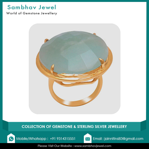 Joyería clásica hecha a mano chapada en oro de 18 quilates de Plata de Ley 925, anillos de piedras preciosas de forma redonda de cuarzo verde Natural para mujer - Product Image 6