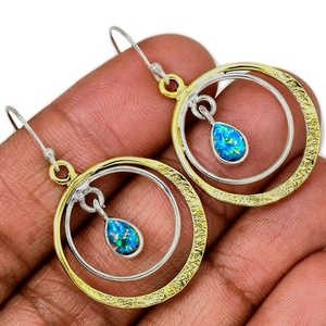 Unique 925 Sterling <b>Silver</b> Two Tone <b>Earrings</b> With Opal Gemstone <b>Earrings</b> For <b>Women</b> Handmade Jewelry Supplier - Product Image 1