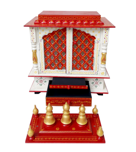 Pooja Ghar Mandap de madera hecho a mano para adoración hindú decoración del hogar colgante de pared para oficina o boda - Product Image 1