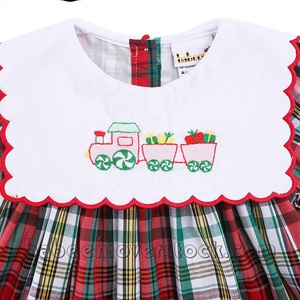 Robe pour filles, décontractée, Noël, train brodé, col carré, longueur genoux, 100% coton, ODM BB1483, fabrication artisanale, saison printemps - Product Image 3