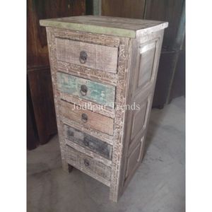Classic Indian Style Five-Drawer <b>Wood</b> Cabinet Versatile Living Room Bathroom Hotel or Apartment Furniture - Product Image 1