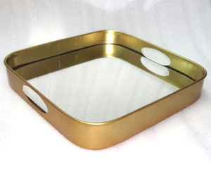 Plateau en métal décoratif plaqué laiton avec miroir en verre pour mariage/service, nouveau Design - Product Image 2