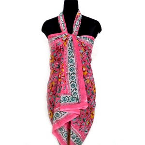 Latest Indian Phuljhari Pink Gud Sportswear Hand Block Printed Cotton <b>Sarong</b> Women's Beach <b>Wrap</b> - Product Image 1